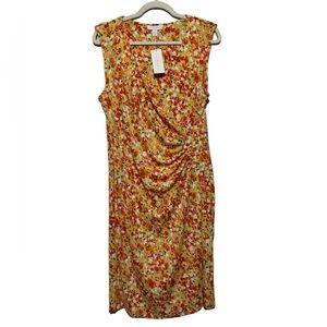 Charter Club Orange Yellow Floral Sleeveless Stretch Pencil Dress Women’s‎ Large